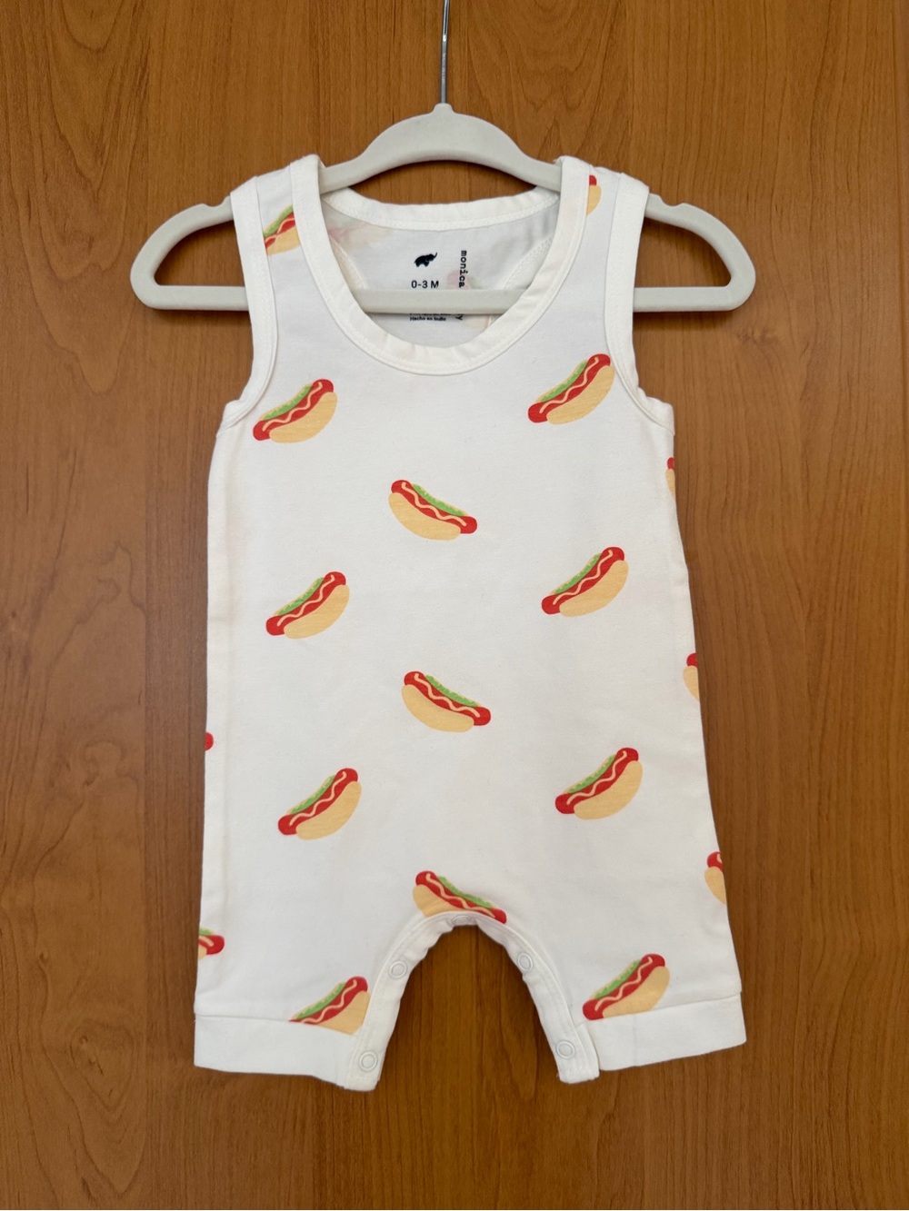 Monica + Andy Racerback Shortall Hot Dog Print Baby Romper Size 0-3M NWOT